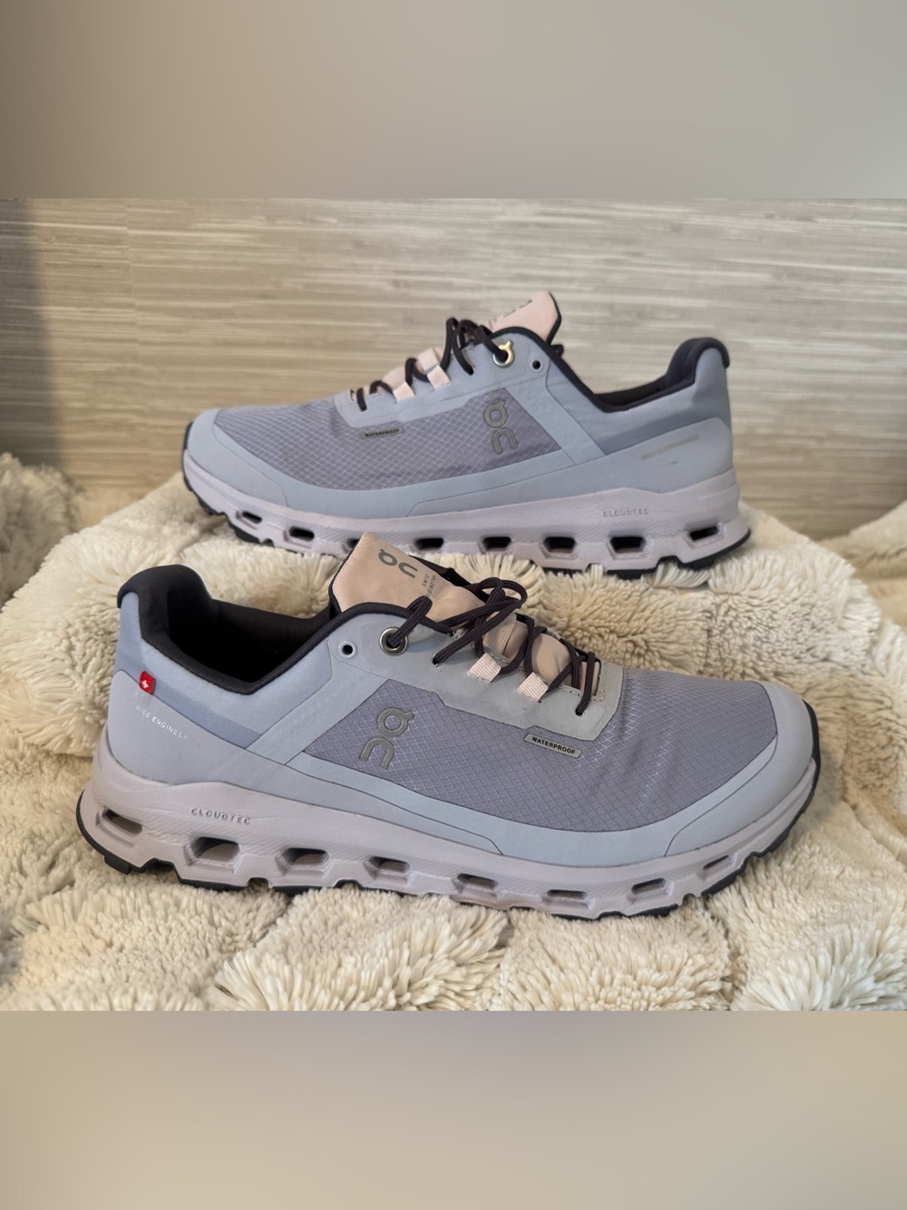 On Cloudvista Waterproof Women's Trail Running Shoe - Gray and White - Picture 2 of 11